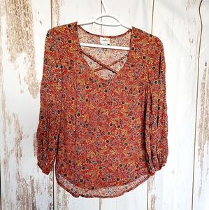 Boho floral peasant style blouse